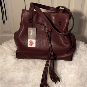 La Diva leather maroon bucket bag